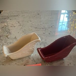 Longaberger Nature’s Garland Sleigh Dishes - Paprika and Ivory
